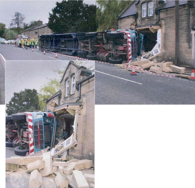 Sandstone bay window in Northumberland, demolished in vehicle collision Stone bay window - demolished